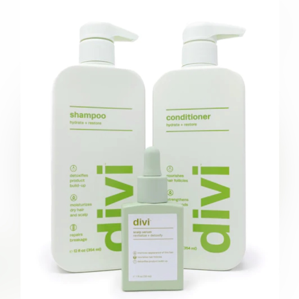 Brand new never opened Divi shampoo, conditioner and scalp serum